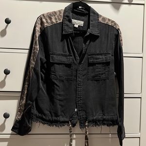 Black distressed leopard detailed blouse